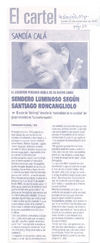 Sendero Luminoso según Santiago Roncagliolo  [artículo] Fernando Puchol.