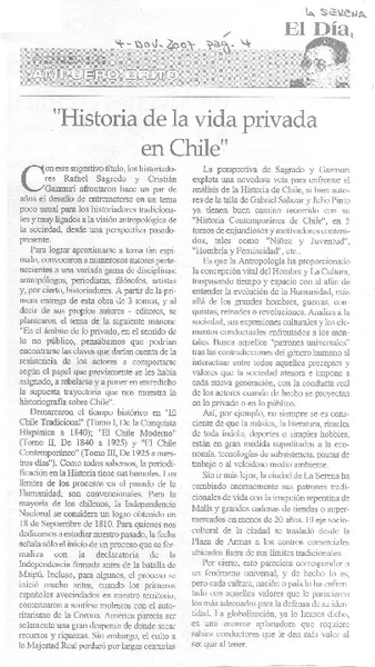 Historia de la vida privada en Chile  [artículo] Gonzalo Ampuero Brito.