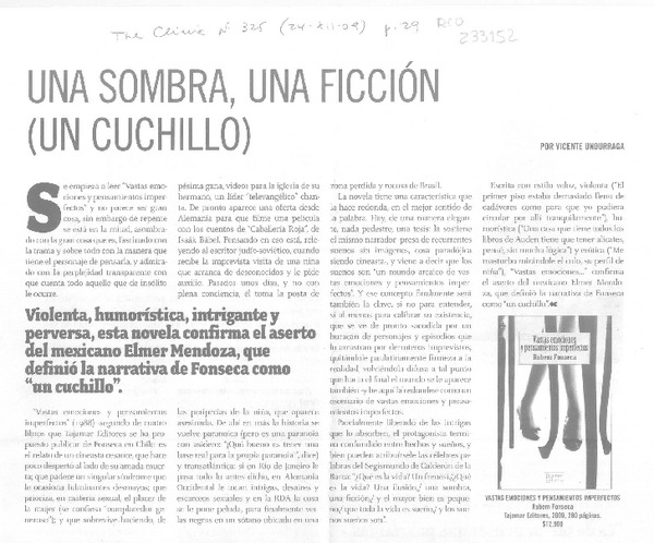 Una sombra, una ficción (un cuchillo)  [artículo] Vicente Undurraga.