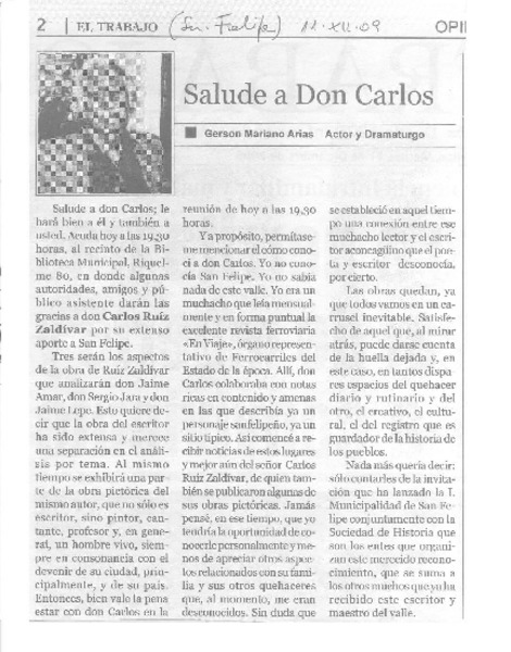Salude a don Carlos  [artículo] Gerson Mariano Arias.