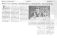 Emotivo homenaje a multifacético artista Carlos Ruiz Zaldívar  [artículo].