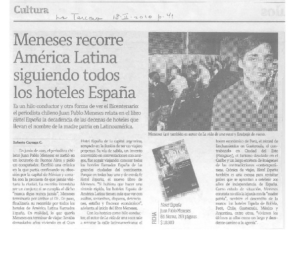 Meneses recorre América Latina siguiendo todos los hoteles España  [artículo] Roberto Careaga C.