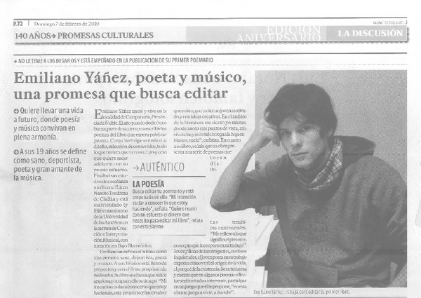 Emiliano Yáñez, poeta y músico, una promesa que busca editar  [artículo].
