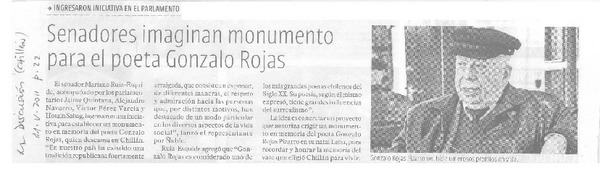 Senadores imaginan monumento para el poeta Gonzalo Rojas  [artículo].