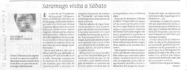 Saramago visita a Sábato  [artículo] José Miguel Figueroa Canales.
