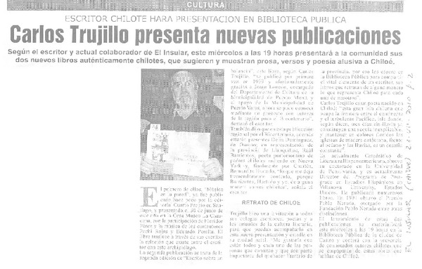 Carlos Trujillo presenta nuevas publicaciones  [artículo].