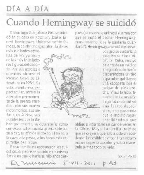 Cuando Hemingway se suicidó  [artículo] Sagitario.