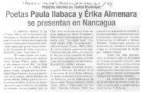 Poetas Paula Ilabaca y Érika Almenara se presentan en Nancahua  [artículo].