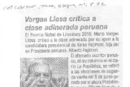 Vargas Llosa critica a clase adinerada peruana  [artículo].