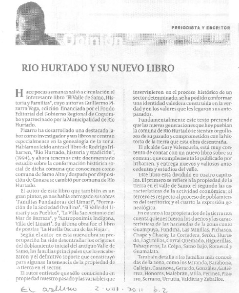 Rio Hurtado y su nuevo libro  [artículo] Lincoyán Rojas Peñaranda.