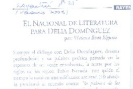 El Nacional de Literatura para Delia Domínguez  [artículo] Viviana Benz Elgueta.