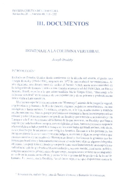 Homenaje a la columna vertebral  [artículo] Joseph Brodsky.