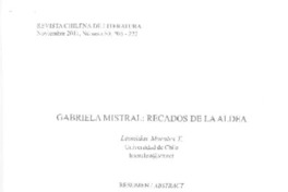 Gabriela Mistral, recados de la aldea  [artículo] Leonidas Morales T.