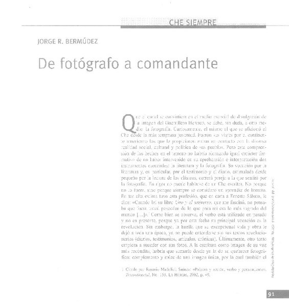 De fotógrafo a comandante  [artículo] Jorge R. Bermúdez.