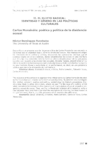 Poética y política de la disidencia sexual  [artículo] Héctor Domínguez Rubalcaba.
