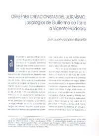 Orígenes creacionistas del ultraísmo, los plagios de Guillermo de Torre a Vicente Huidobro  [artículo] Juan Jacobo Bajarlía.