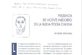 Presencia de Vicente Huidobro en la nueva poesía chilena.  [artículo]