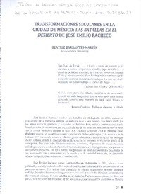Transformaciones seculares en la ciudad de México : las batallas en el desierto de José Emilio Pacheco [artículo] Beatriz Barrantes-Martín.