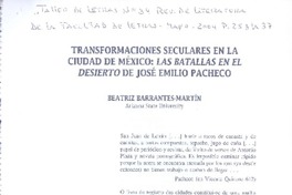 Transformaciones seculares en la ciudad de México : las batallas en el desierto de José Emilio Pacheco [artículo] Beatriz Barrantes-Martín.