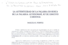 La autenticidad de la palabra en busca de la palabra : Gethsemaní, KY de Ernesto Cardenal [artículo] Marcelo E. Fuentes.