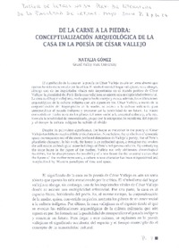 De la carne a la piedra : conceptualización arqueológica de la casa en la poesía de César Vallejo [artículo] Natalia Gómez.