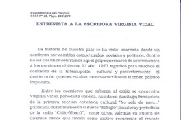 Entrevista a la escritora Virginia Vidal.  [artículo]