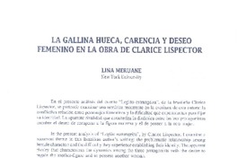 La gallina hueca, carencia y deseo femenino en la obra de Clarice Lispector  [artículo] Lina Meruane.