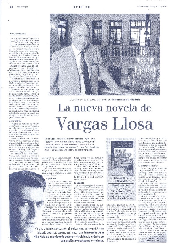 La nueva novela de Vargas Llosa  [artículo]Andrés Gómez Bravo.