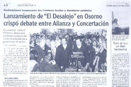 Lanzamiento de "El Desalojo" en Osorno crispó debate entre Alianza y Concertación  [artículo]Daniela Asenjo Keim.