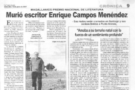 Murió escritor Enrique Campos Menéndez  [artículo].