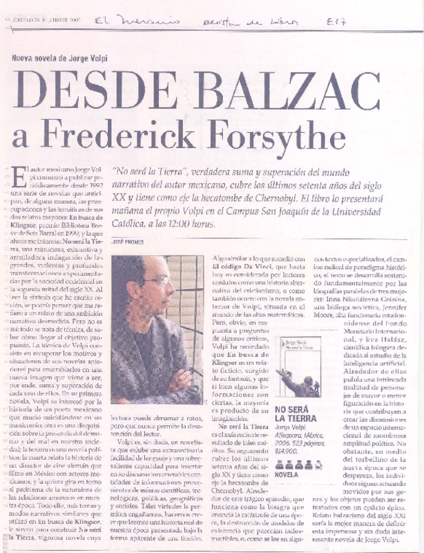 Desde Balzac a Frederick Forsythe  [artículo] José Promis.