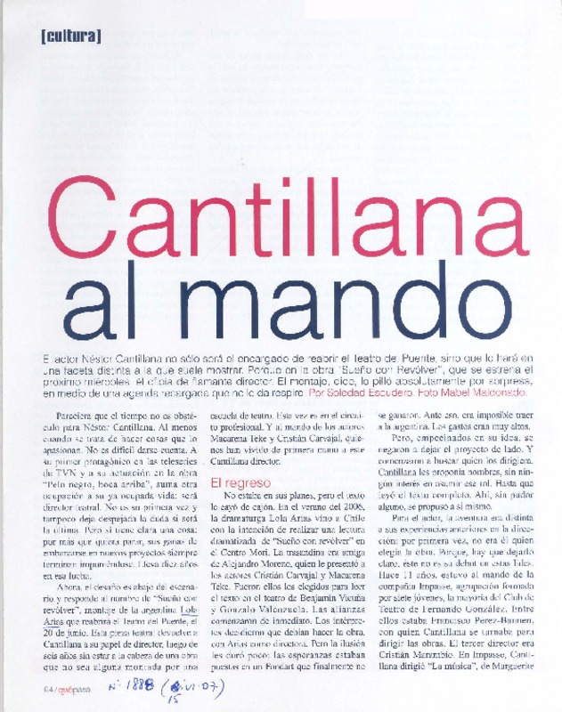 Cantillana al mando  [artículo] Soledad Escudero.