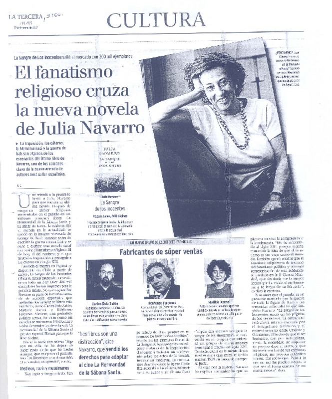 El fanatismo religioso cruza la nueva novela de Julia Navarro  [artículo] R. C.