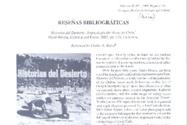 Reseñas bibliograficas : Historias del desierto : Arqueología del Norte de Chile [artículo] Carlos Baied.