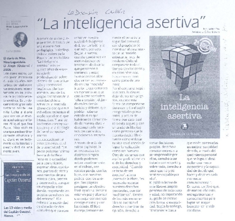 "La inteligencia asertiva"  [artículo]Javiera de la Plaza.