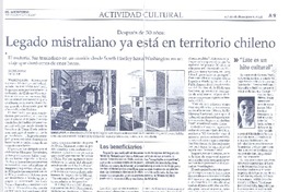 Legado mistraliano ya está en territorio chileno  [artículo] Antonieta Cádiz.