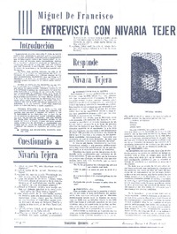 Entrevista con Nivaria Tejera Premio biblioteca Breve 1971  [artículo] Miguel de Francisco.