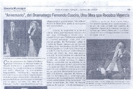 "Aniversario", del dramaturgo Fernando Cuadra una obra que recobra vigencia  [artículo].