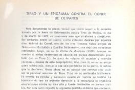 Tirso y un epigrama contra el Conde de Olivares  [artículo] Jaime Asensio.