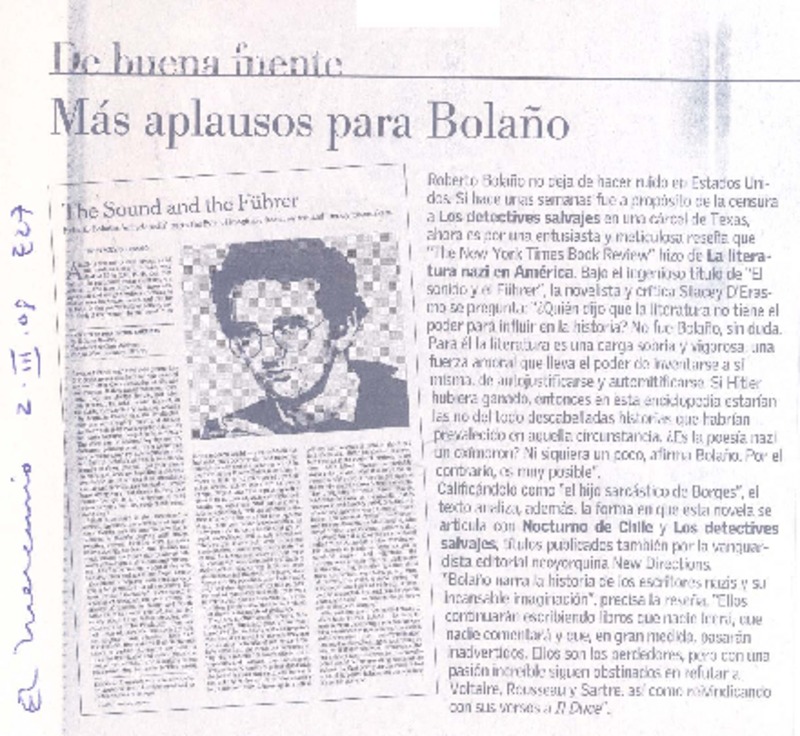 Más aplausos para Bolaño  [artículo].