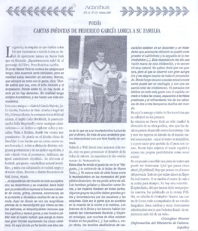 Cartas inéditas de Federico García Lorca a su familia  [artículo] Cristopher Mauer.