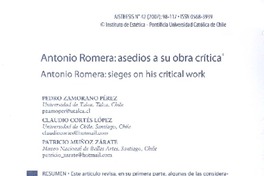 Antonio Romera: asedios a su obra crítica  [artículo] Pedro Zamorano Pérez, Claudio Cortés López <y> Patricio Muñoz Zárate.