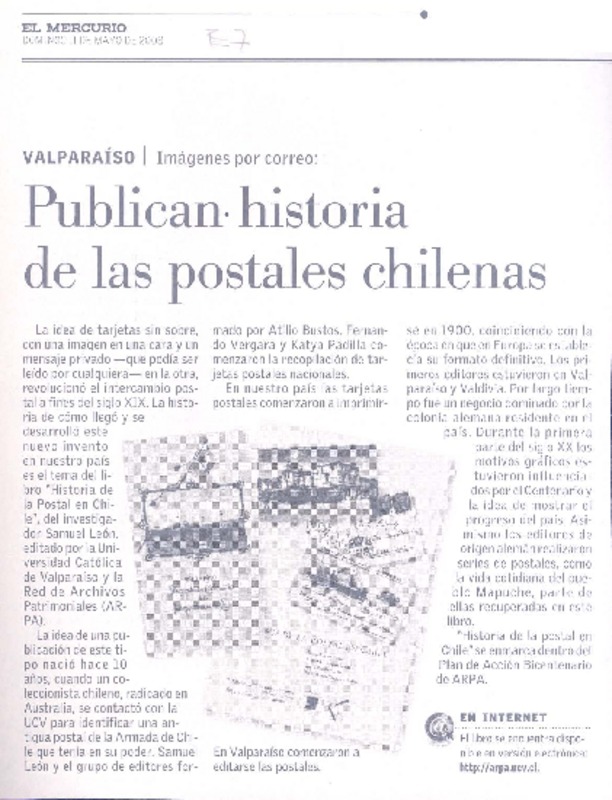 Publican historia de las postales chilenas.  [artículo]