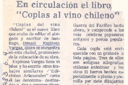 En circulación el libro "Coplas al vino chileno"  [artículo].