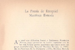 La poesía de Ezequiel Martínez Estrada  [artículo] Juan Carlos Ghiano.