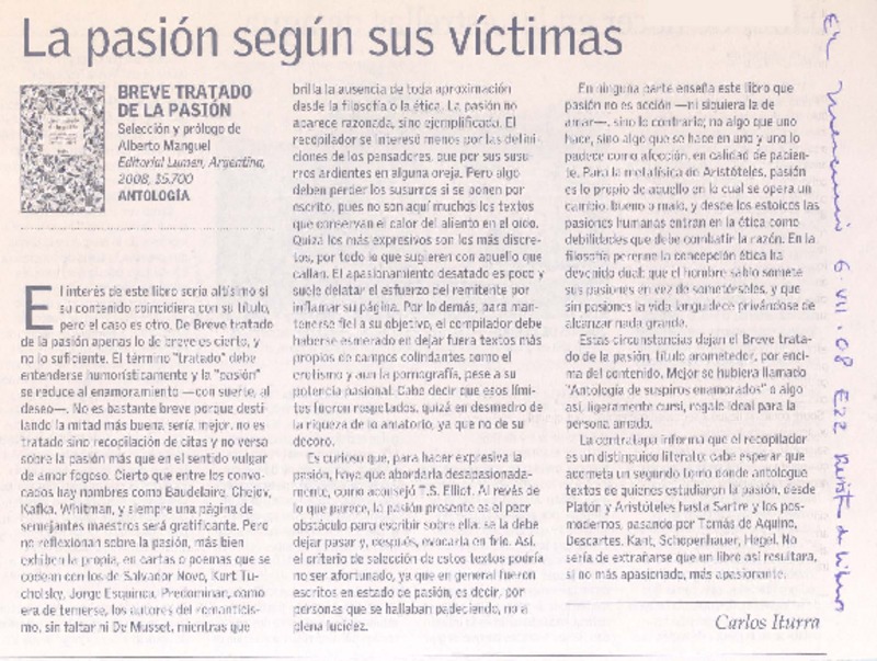 La pasión según sus víctimas  [artículo] Carlos Iturra.