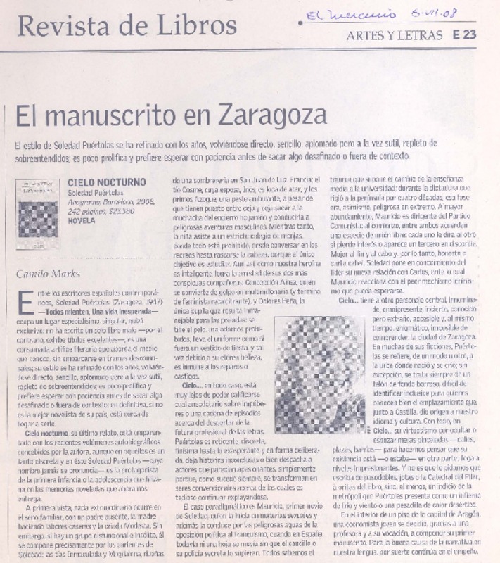 El manuscrito en Zaragoza  [artículo] Camilo Marks.