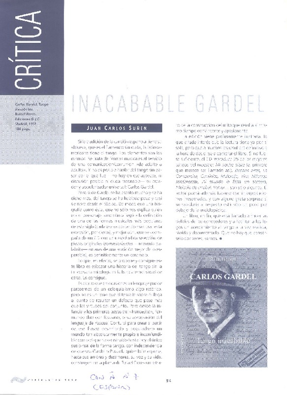 Inacabable Gardel  [artículo] Juan Carlos Suñen.