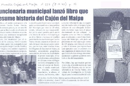 Funcionaria municipal lanzó libro que resume historia del Cajón del Maipo  [artículo].