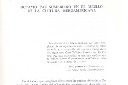 Octavio Paz sumergido en el meollo de la cultura iberoamericana  [artículo] Augusto Tamayo Vargas.